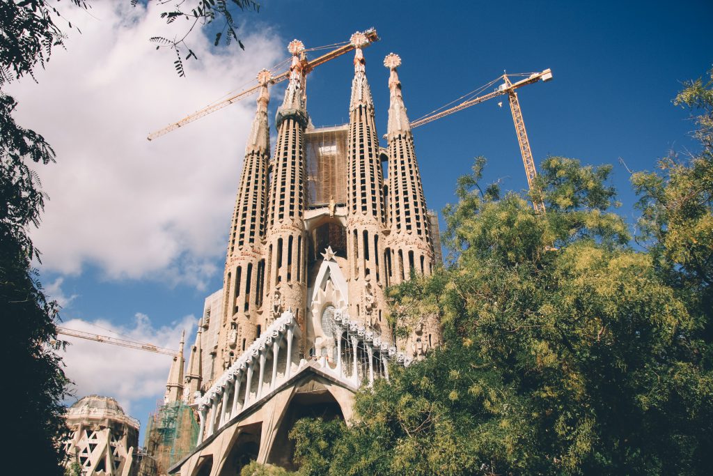 The Sagrada Familia, a cathedral in Barcelona designed by Antoni Gaudi